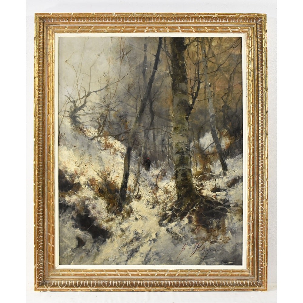 QP595 1 antique oil painting snow natural scenery painting XIX.jpg